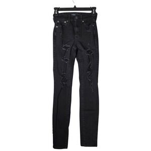 Aeropostale Womens Black High Rise Jeggings Distressed Skinny Jeans Size 00 Long